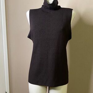 Linda Allard Ellen Tracy dark brown silk Sleeveless ribbed Turtleneck L 🖤